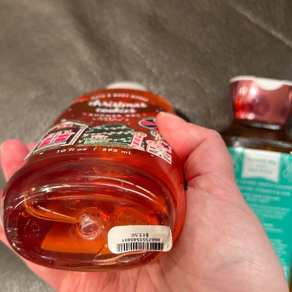 Bath and body holiday shower gels in Christmas cookies and coconut mint drop